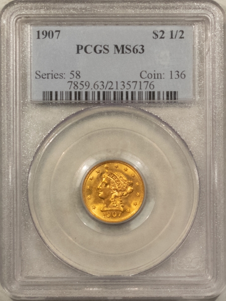 $2.50 1907 $2.50 LIBERTY HEAD QUARTER EAGLE – PCGS MS-63 LOOKS GEM! PREMIUM QUALITY!