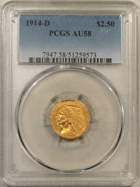 $2.50 1914-D $2.50 INDIAN GOLD QUARTER EAGLE – PCGS AU-58