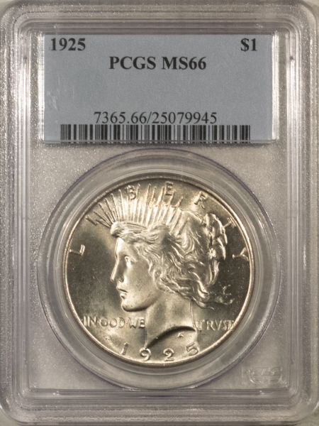 New Certified Coins 1925 $1 PEACE DOLLAR – PCGS MS-66, BLAST WHITE!