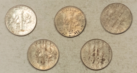 Roosevelt Dimes 1947 1948 1949 1949-D 1950-D ROOSEVELT DIMES, LOT/5 – BETTER DATES, AU-UNC!