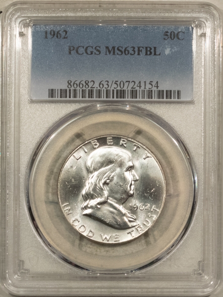 Franklin Halves 1962 FRANKLIN HALF DOLLAR – PCGS MS-63 FBL, WHITE!