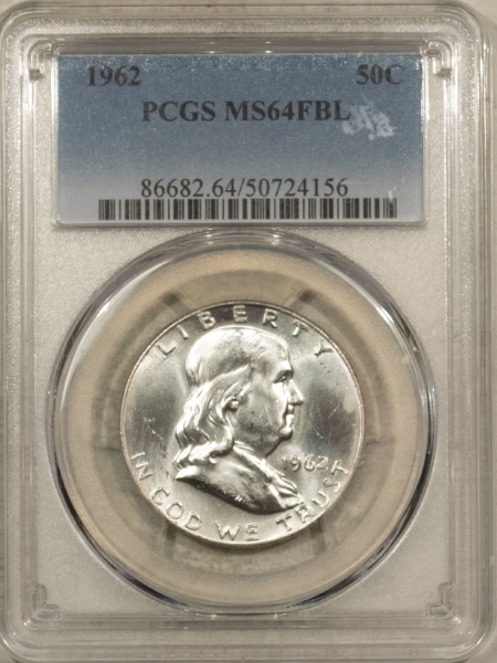 Franklin Halves 1962 FRANKLIN HALF DOLLAR – PCGS MS-64 FBL, BLAST WHITE!
