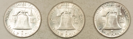 Franklin Halves 1963-D FRANKLIN HALF DOLLARS, LOT/3 – FRESH BRILLIANT UNCIRCULATED!