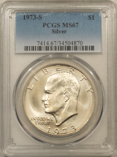 Modern Dollars (Eisenhower/SBA/Sacagewea/Presidential) 1973-S $1 SILVER EISENHOWER DOLLAR – PCGS MS-67, SUPERB!
