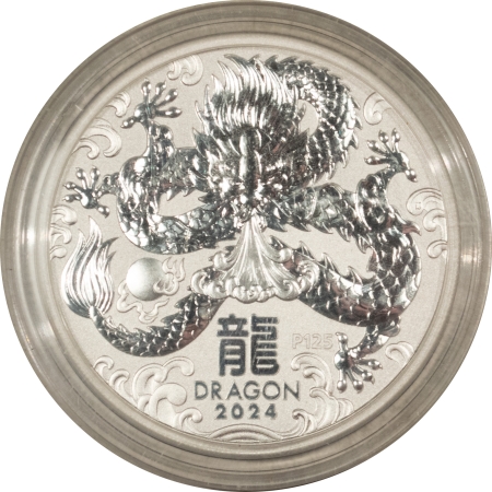 Bullion 2024 AUSTRALIA 5 OZ 9999 SILVER LUNAR SERIES-DRAGON; SEALED/ORIG GOVT CAP-GEM BU
