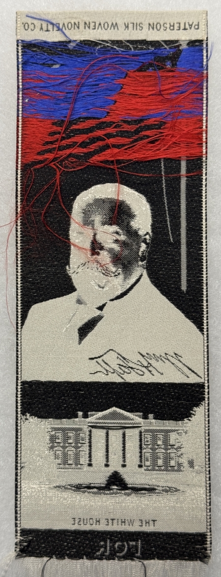 Political 1908 W. H. TAFT EMBROIDERED 2 1/4″ x 6 1/4″ RIBBON, WHITE HOUSE, GRAPHIC & MINT