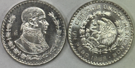 New Store Items 1965 MEXICO 10% SILVER 1 PESOS, 20 COIN ROLL, KM#489, FLASHY UNCIRCULATED ROLL!