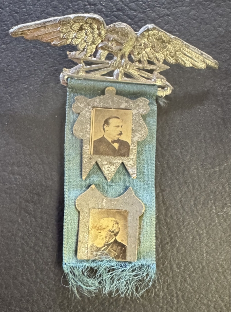New Store Items 1888 CLEVELAND-THURMAN UNUSUAL RIBBON, 3 1/2″ x 2 3/4″, PHOTOS IN METAL FRAMES