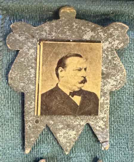 New Store Items 1888 CLEVELAND-THURMAN UNUSUAL RIBBON, 3 1/2″ x 2 3/4″, PHOTOS IN METAL FRAMES