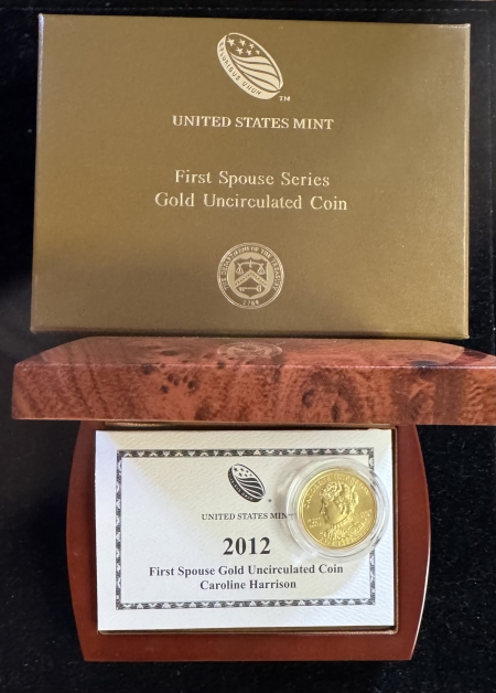 Gold Commems 2012 CAROLINE HARRISON 1/2 OZ .9999 GOLD FIRST SPOUSE, MINTAGE 2436, GEM BU-OGP!
