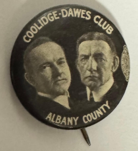 New Store Items 1924 COOLIDGE-DAWES “ALBANY COUNTY” 1″ JUGATE CAMPAIGN BUTTON-RARE & near MINT!