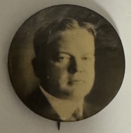 Political 1928 HOOVER 1 1/4″ SEPIA CELLULOID CAMPAIGN BUTTON, SOMEWHAT UNUSUAL/NEAR-MINT!