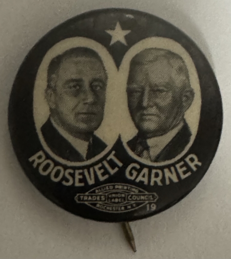 Political 1932 CLASSIC ROOSEVELT-GARNER 7/8′ STAR JUGATE CELLULOID CAMPAIGN BUTTON-MINT!