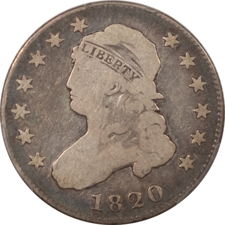 Capped Bust Quarters 1820 CAPPED BUST QUARTER, B-5, SMALL 0, R-5 – PCGS G-6, TOUGH!