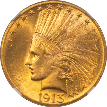 $10 1913 $10 INDIAN GOLD EAGLE – NGC MS-64, SMOOTH & LUSTROUS!