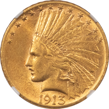 $10 1913-S $10 INDIAN GOLD EAGLE – NGC AU-55, TOUGH DATE, NICE SMOOTH SURFACES!