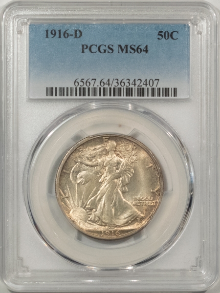 U.S. Certified Coins 1916-D WALKING LIBERTY HALF DOLLAR – PCGS MS-64, FRESH, ORIGINAL, LUSTROUS!
