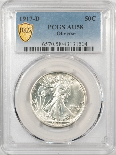 New Certified Coins 1917-D WALKING LIBERTY HALF DOLLAR, OBVERSE – PCGS AU-58, BLAST WHITE, LOOKS BU!