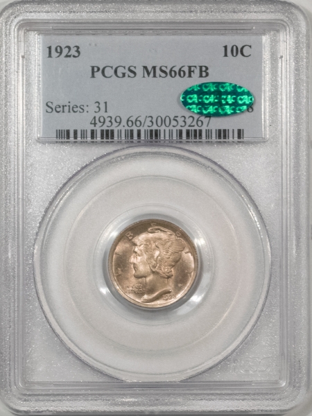 CAC Approved Coins 1923 MERCURY DIME – PCGS MS-66 FB, CAC APPROVED, PRETTY & PQ!