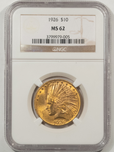 $10 1926 $10 INDIAN GOLD EAGLE – NGC MS-62