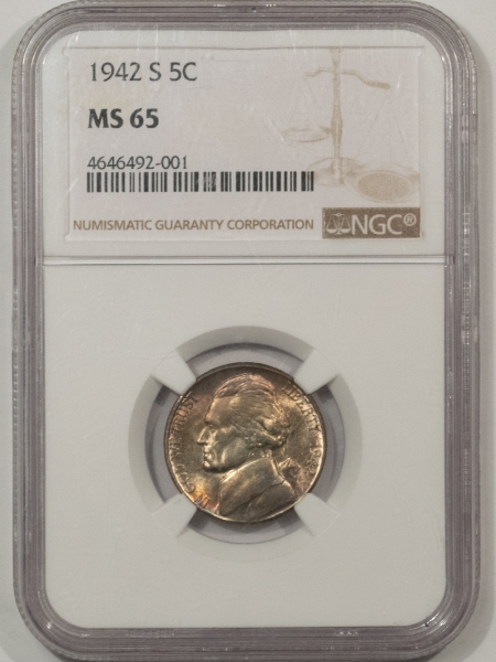 Jefferson Nickels 1942-S JEFFERSON NICKEL – NGC MS-65, FRESH GEM!