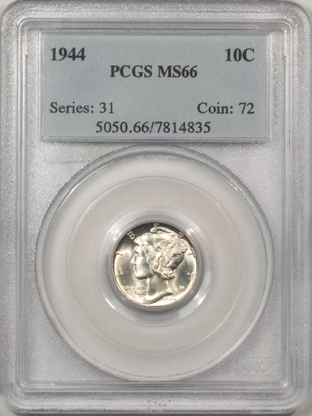Mercury Dimes 1944 MERCURY DIME – PCGS MS-66, FLASHY & PREMIUM QUALITY!