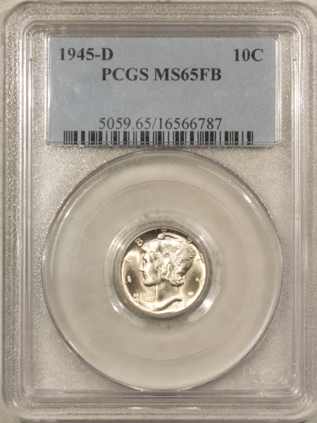 Mercury Dimes 1945-D MERCURY DIME – PCGS MS-65 FB, SPARKLING GEM!