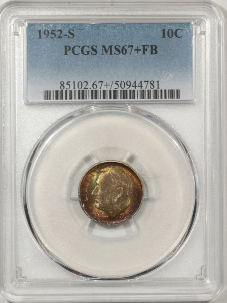 Roosevelt Dimes 1952-S ROOSEVELT DIME – PCGS MS-67+ FB, PREMIUM QUALITY+! GORGEOUS!!