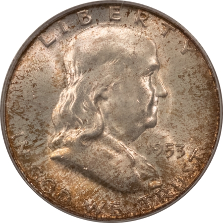 Franklin Halves 1953-D FRANKLIN HALF DOLLAR – PCGS MS-65 FBL, ORIGINAL MINT SET TONING! PQ!