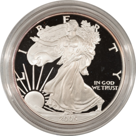 American Silver Eagles 2005 PROOF AMERICAN SILVER EAGLE 1 OZ SILVER BULLION COIN, FRESH GEM PR BOX/COA