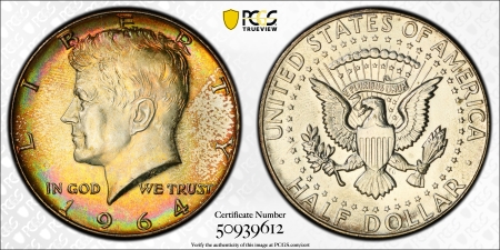 Kennedy Halves 1964 KENNEDY HALF DOLLAR – PCGS MS-67, LOOKS 67+, GORGEOUS, PREMIUM QUALITY!