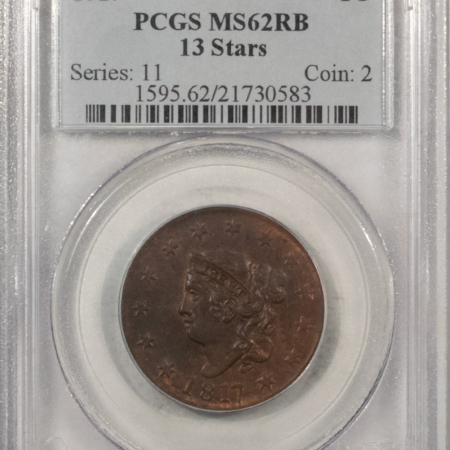 Coronet Head Large Cents 1817 CORONET HEAD LARGE CENT, 13 STARS – PCGS MS-62 RB, ORIGINAL AND TOUGH!