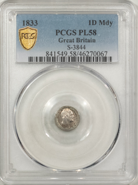 New Store Items 1833 GREAT BRITAIN SILVER MAUNDY PENNY, S-3844 – PCGS PL-58 VERY PRETTY!