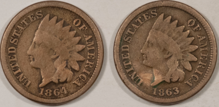 Indian 1863 1864 C/N INDIAN CENTS, LOT OF 2 – PLEASING CIRCULATED EXAMPLES!