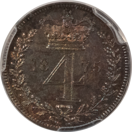 New Store Items 1875 GREAT BRITAIN SILVER MAUNDY 4 PENCE, S-3917 – PCGS PL-63, PRETTY!