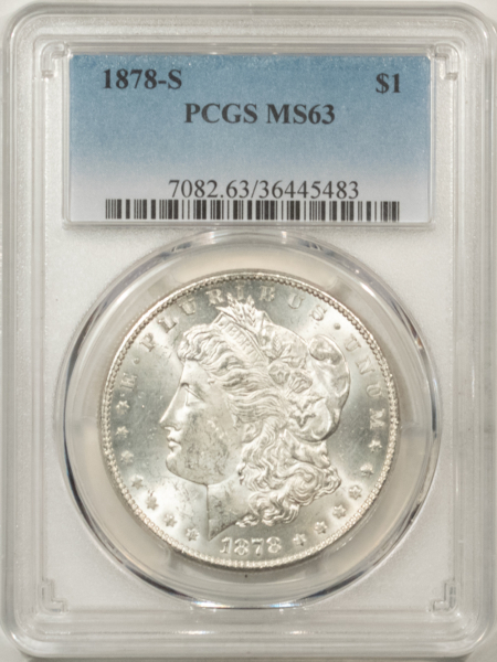 Morgan Dollars 1878-S $1 MORGAN DOLLAR, VAM-84 – PCGS MS-63, BLAST WHITE!