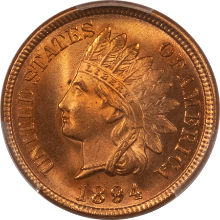 Indian 1894 INDIAN CENT – PCGS MS-66 RD, BLAZING ORANGE-RED, UNBELIEVALBE LUSTER!