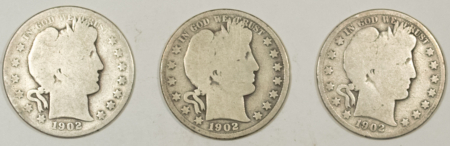Barber Halves 1902 1902-O 1902-S BARBER HALF DOLLARS LOT/3 – CIRCULATED