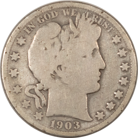 Barber Halves 1903-S BARBER HALF DOLLAR – CIRCULATED, SMALL REV RIM MARKS!