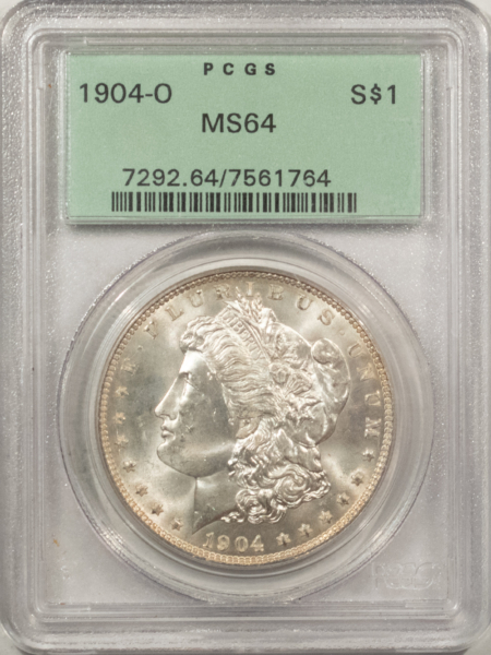 Morgan Dollars 1904-O $1 MORGAN DOLLAR – PCGS MS-64, OLD GREEN HOLDER, PREMIUM QUALITY!