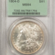 Morgan Dollars 1904-O $1 MORGAN DOLLAR – PCGS MS-64+, WHITE & PREMIUM QUALITY!