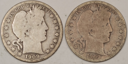 Barber Halves 1909 1909-S BARBER HALF DOLLARS, LOT OF 2 – CIRCULATED