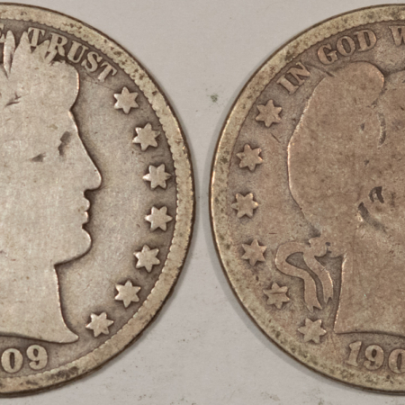 Barber Halves 1909 1909-S BARBER HALF DOLLARS, LOT OF 2 – CIRCULATED