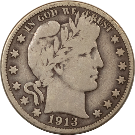 Barber Halves 1913 BARBER HALF DOLLAR – PLEASING CIRCULATED EXAMPLE! KEY-DATE!