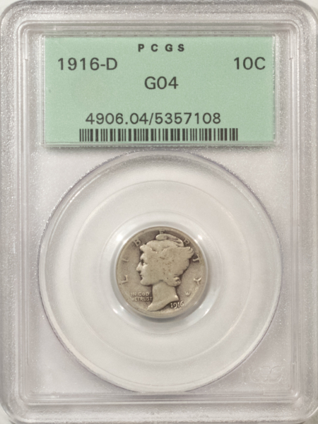 Mercury Dimes 1916-D MERCURY DIME – PCGS G-4, PERFECT ORIGINAL, OLD GREEN HOLDER!