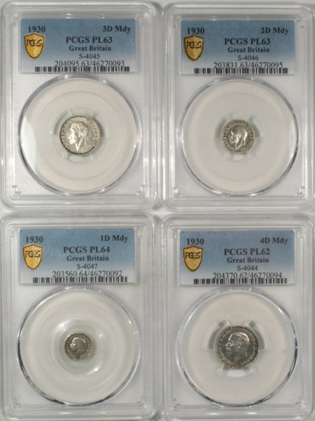New Store Items 1930 GREAT BRITAIN SILVER MAUNDY 4 COIN SET (1D, 2D, 3D, 4D) PCGS PL-64/63/63/62
