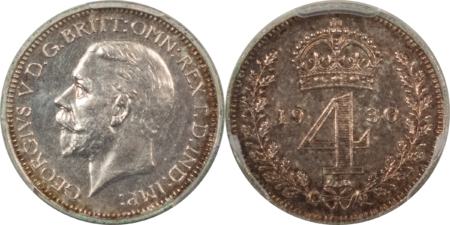 New Store Items 1930 GREAT BRITAIN SILVER MAUNDY 4 COIN SET (1D, 2D, 3D, 4D) PCGS PL-64/63/63/62