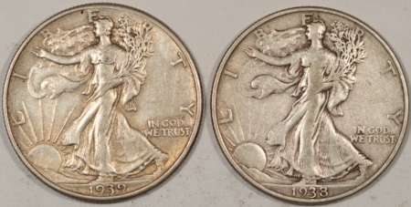 New Store Items 1938, 1939 WALKING LIBERTY HALF DOLLARS, LOT/2 – HIGH GRADE EXAMPLES!