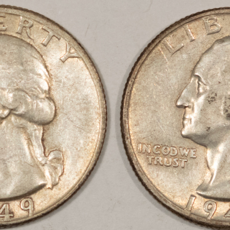 New Store Items 1949 1949-D WASHINGTON QUARTERS LOT/2, HIGH GRADE EXAMPLES, NICE HONEST AU COINS
