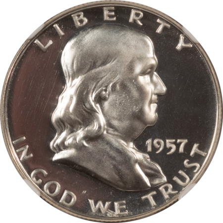 Franklin Halves 1957 PROOF FRANKLIN HALF DOLLAR – NGC PF-65 CAMEO, GEM, LOOKS DEEP!